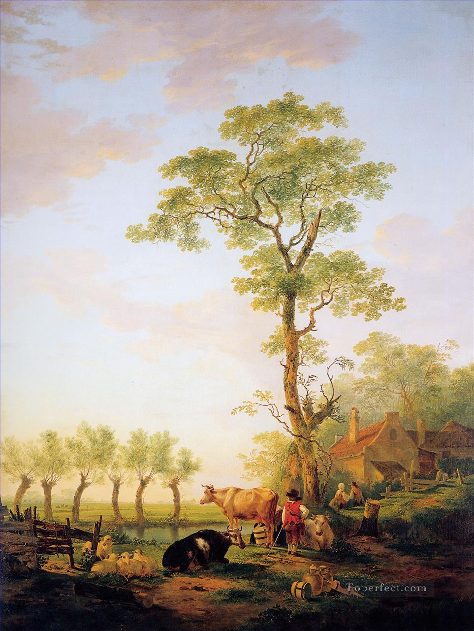 niederländischen Landschaft mit Rinder und Land Ölgemälde